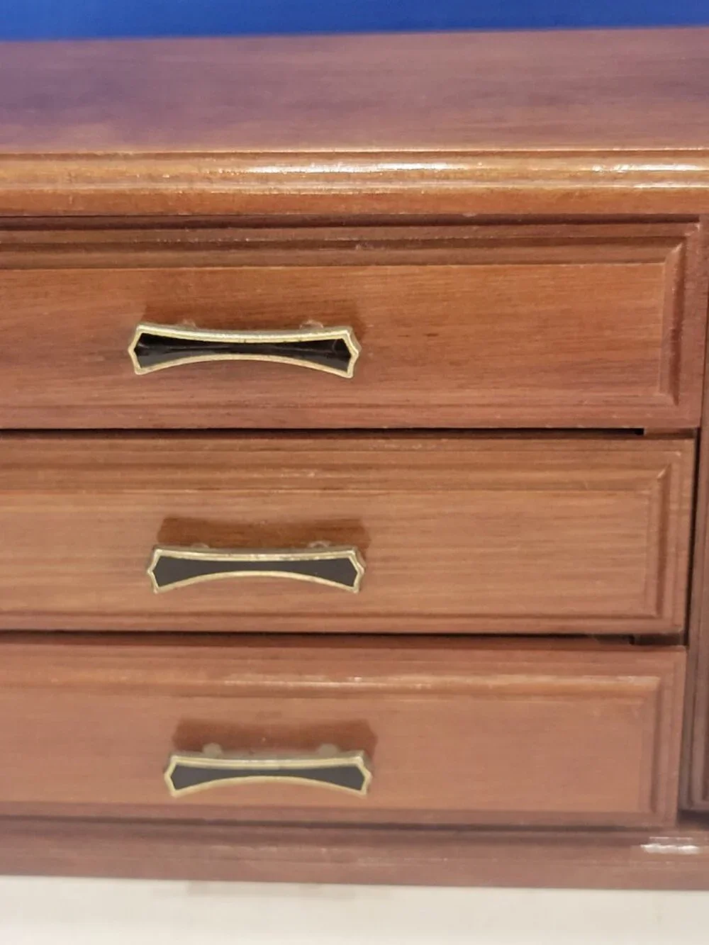 Vintage Wood Jewelry Box with Black Handles Music Box